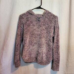Mudd Chunky Knit Cozy V neck Sweater with Hood